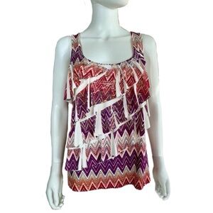 AGB Tiered Ruffled Purple Orange Gold Flaked Top